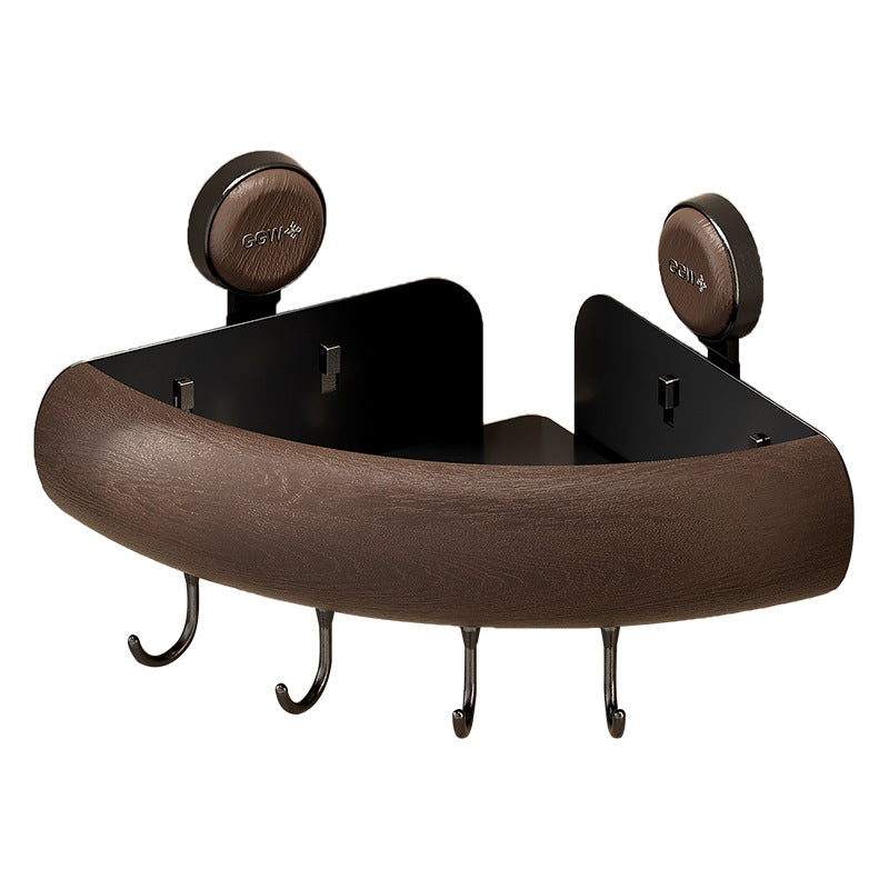 Étagère d’Angle de Douche en Bois & Métal – Rangement à Ventouse Sans Perçage