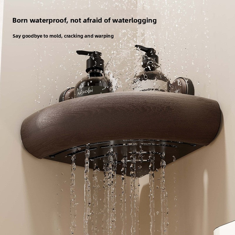 Étagère d’Angle de Douche en Bois & Métal – Rangement à Ventouse Sans Perçage