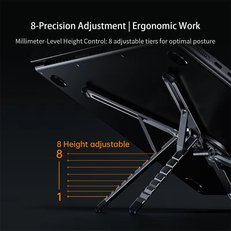 Support Ergonomique Réglable pour Ordinateur Portable en Aluminium – Pliable 3 en 1 avec Support Magnétique pour Téléphone & Tablette
