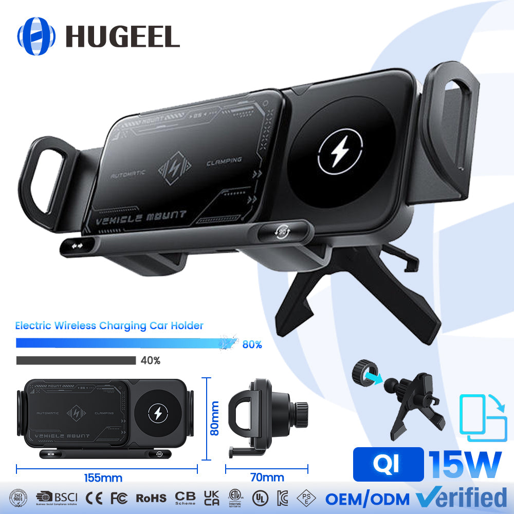 Chargeur de Voiture Sans Fil Magnétique 15W – Support Pliable Rotation 360
