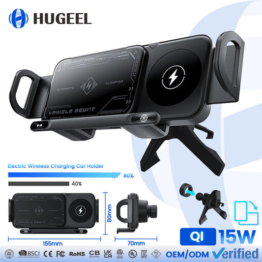 Chargeur de Voiture Sans Fil Magnétique 15W – Support Pliable Rotation 360