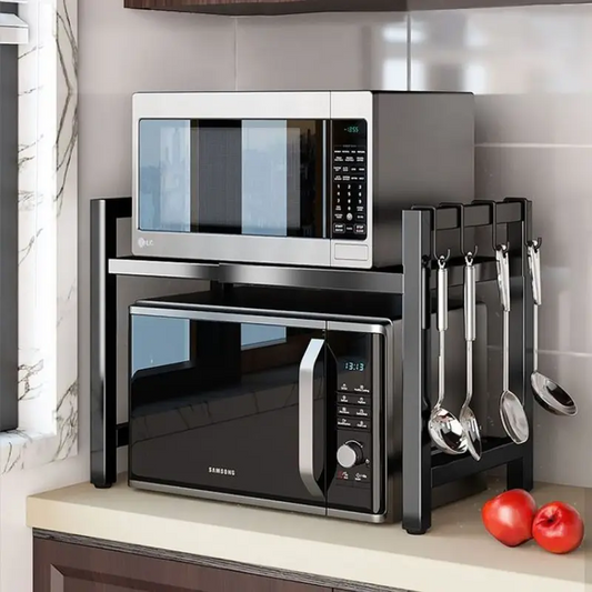 Étagère Cuisine Rétractable Double Niveau – Support Micro-Ondes Ajustable (Extensible selon la taille de four