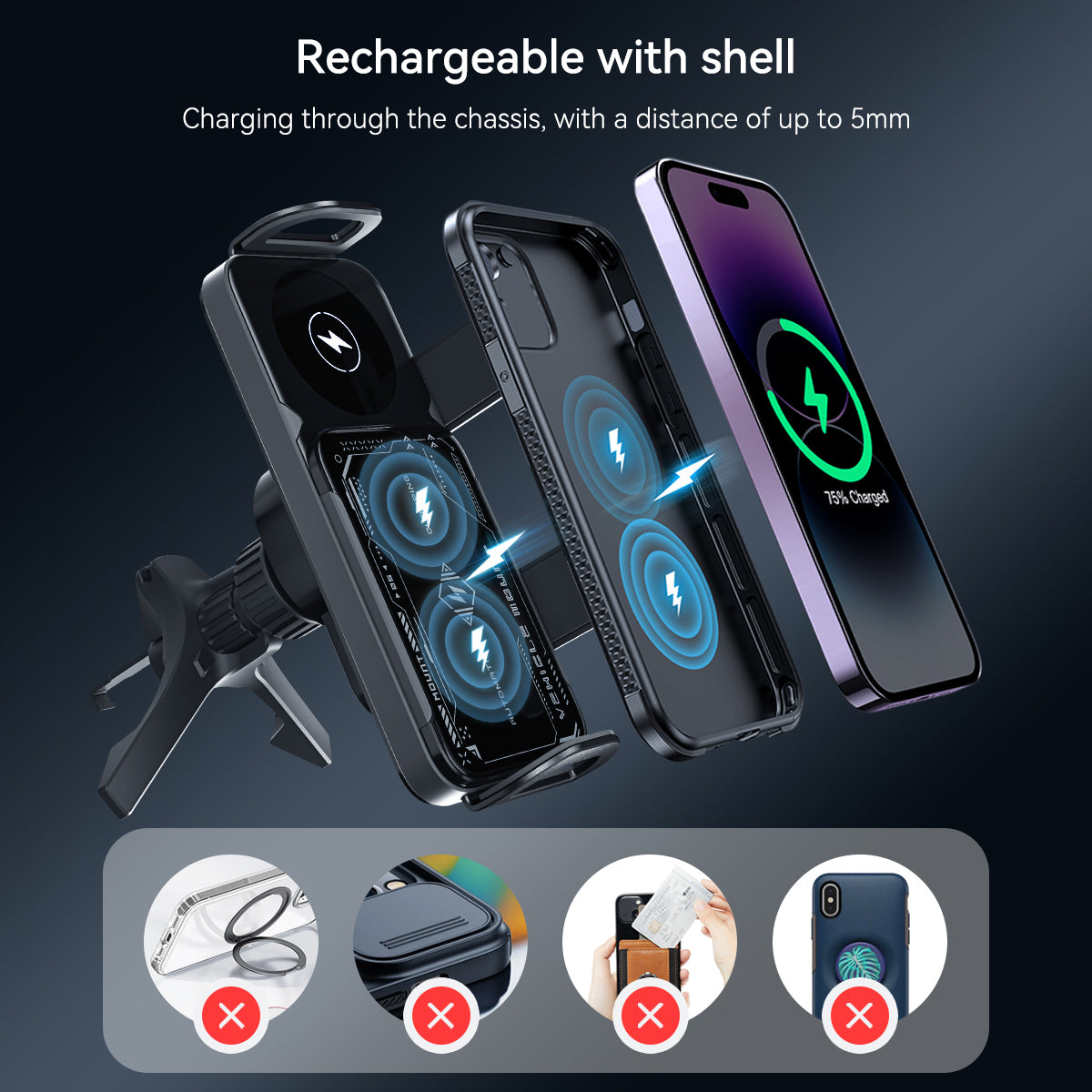 Chargeur de Voiture Sans Fil Magnétique 15W – Support Pliable Rotation 360