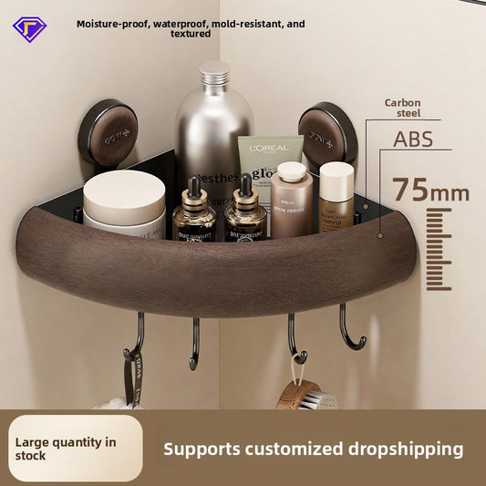 Étagère d’Angle de Douche en Bois & Métal – Rangement à Ventouse Sans Perçage